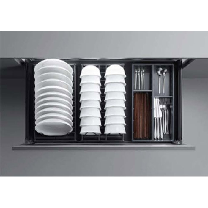 3 sided drawer with Cutlery organizer - glass sides